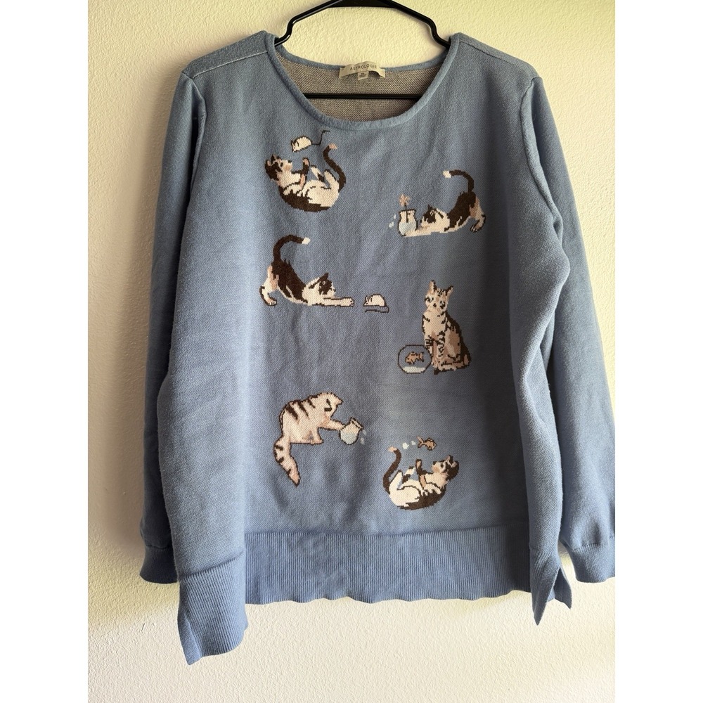 Astrologie women's Pullover Sweater Blue Cat Print XL; Animal; kitten soft comfy